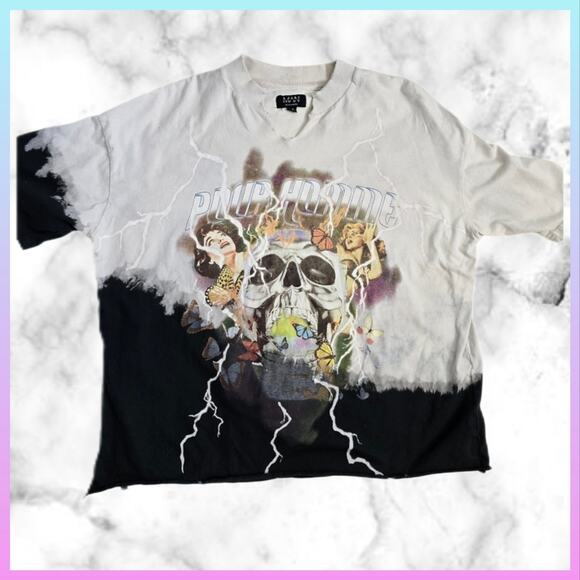 BoohooMAN REWORKED Homme Skull Graphic Bleached Shirt Black And White Men's XS - Picture 12 of 12